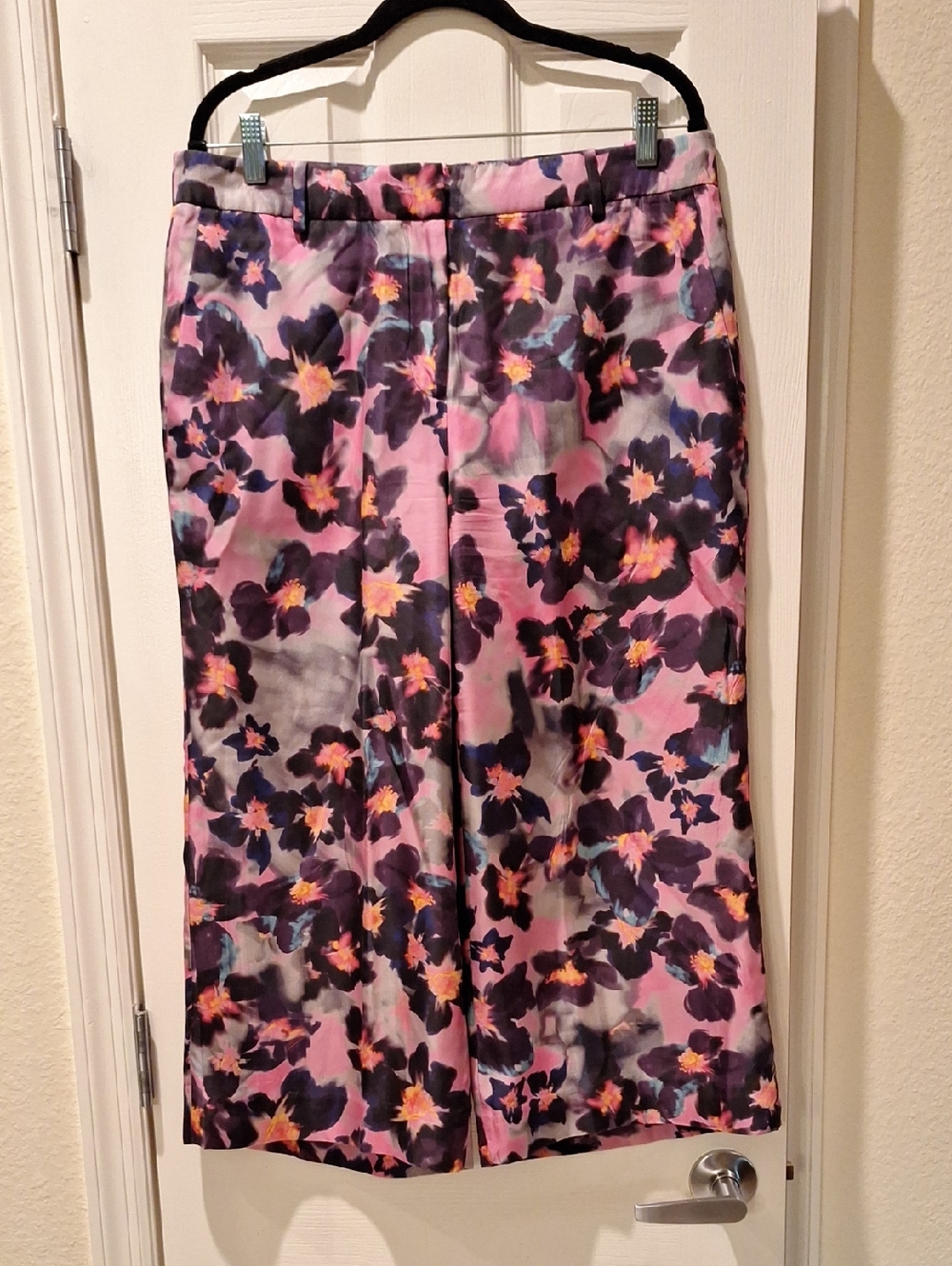 J. Crew Collection - Silk Pink Floral Cropped Wide-Leg Pants - 12